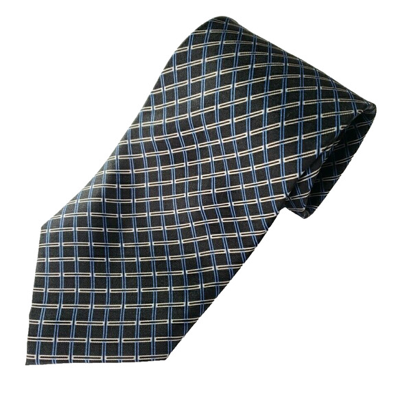 Nautica Black Blue Silver Patterned Silk Tie Necktie - Like New - Picture 1 of 2